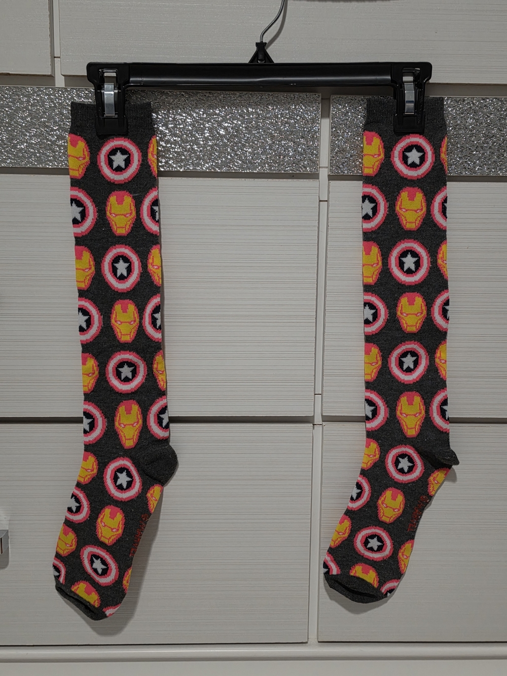 Women's Marvel Captain America/Ironman Long Pink, Yellow, and Grey Socks